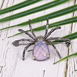 Elegante broche - zwarte spin - roze opaalBroches
