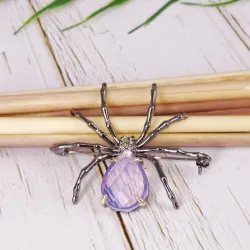 Elegante broche - zwarte spin - roze opaalBroches