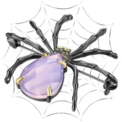 Elegante broche - zwarte spin - roze opaalBroches