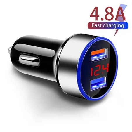 Universele autolader - dubbele USB - snel opladen - aluminium - 4.8A - 5VInterieur accessoires