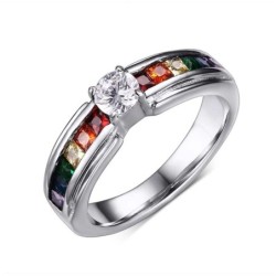 Modieuze ring - kleurrijke regenboog zirkonia - unisex - roestvrij staalRingen