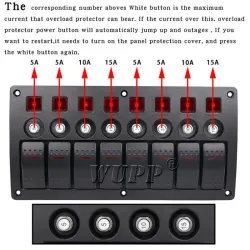 Waterproof switch panel with LED and fuses - 8-channels - for car - boat - camperSwitches