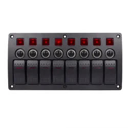 Waterproof switch panel with LED and fuses - 8-channels - for car - boat - camperSwitches