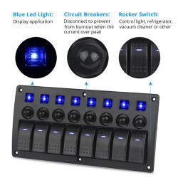 Waterproof switch panel with LED and fuses - 8-channels - for car - boat - camperSwitches