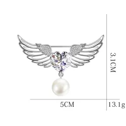 Luxe broche - engelenvleugels - kristallen hart - parelBroches