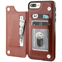 Retro kaarthouder - telefoonhoesje - leren flipcover - mini portemonnee - voor iPhone - bruinBescherming