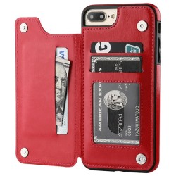 Retro kaarthouder - telefoonhoesje - leren flipcover - mini portemonnee - voor iPhone - roodBescherming