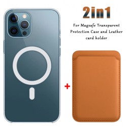 Magsafe draadloos opladen - transparant magnetisch hoesje - magnetische leren kaarthouder - voor iPhone - geelBescherming
