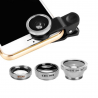 3 in 1 - wide angle - macro - fish-eye - camera lens with clipLenses