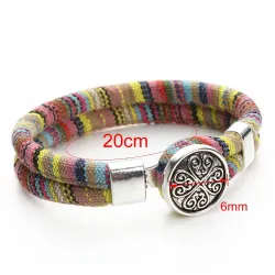 Armband in Boheemse stijl - kleurrijk gelaagd katoen - Tibetaans zilver - drukknoopArmbanden