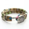 Armband in Boheemse stijl - kleurrijk gelaagd katoen - Tibetaans zilver - drukknoopArmbanden