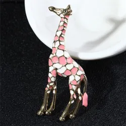 Emaille giraf - broche - kleurrijk - goudBroches
