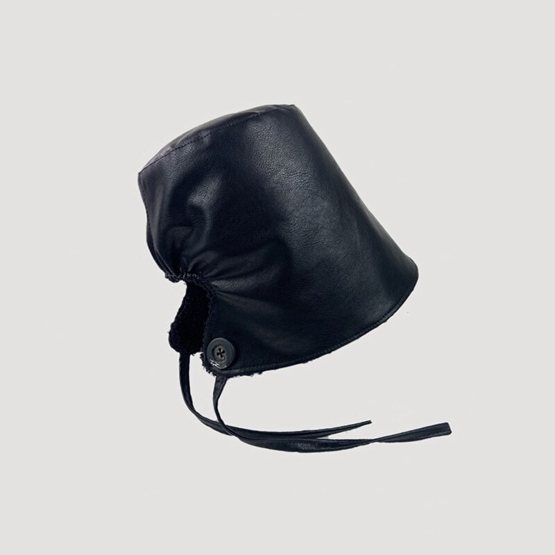 Bucket style hat - warm winter leather hat - Korean styleHats & Caps