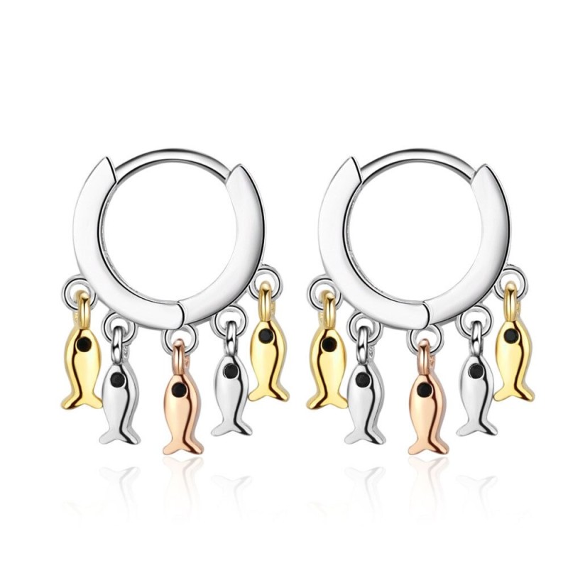 Small silver round earrings - dangle fishesEarrings