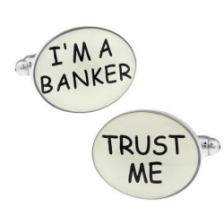 Ovale koperen manchetknopen - "I'M A BANKER TRUST ME"Manchetknopen