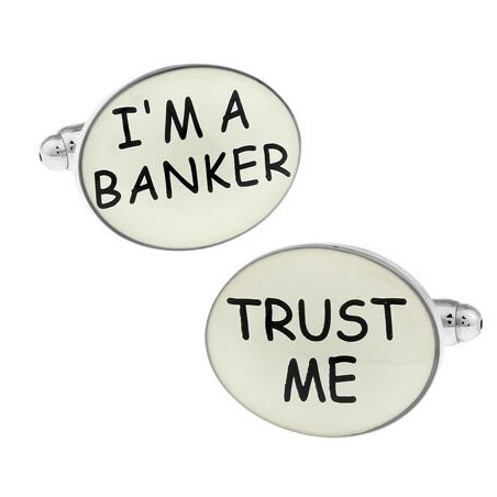 Ovale koperen manchetknopen - "I'M A BANKER TRUST ME"Manchetknopen