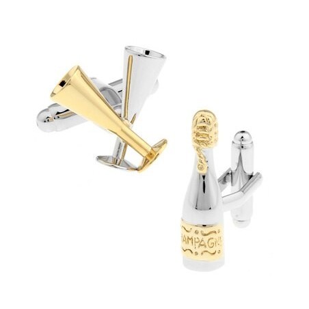 Silver-gold cufflinks - champagne bottle / champagne glassesCufflinks