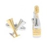 Zilver-gouden manchetknopen - champagnefles / champagneglazenManchetknopen