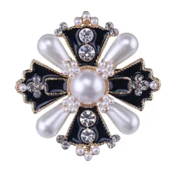 Vintage stijl kruis met parel / kristallen - exclusieve brocheBroches