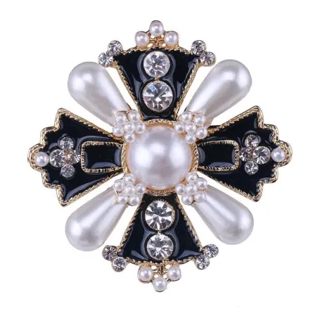 Vintage stijl kruis met parel / kristallen - exclusieve brocheBroches