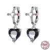 Ronde zilveren oorbellen - kruis - zwart kristal bungelend hartje - 925 sterling zilverOorbellen
