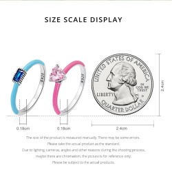 Roze zirkoon hartje / blauwe vierkante zirkoon - 925 sterling zilveren ringRingen
