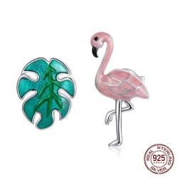 925 sterling zilveren oorbellen - roze flamingo / groen bladOorbellen