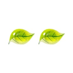 Small green leaves stud earrings - silver plated