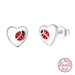 Heart / ladybug earrings - 925 sterling silver
