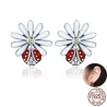 Witte margriet / kristallen lieveheersbeestje oorbellen - 925 sterling zilverOorbellen