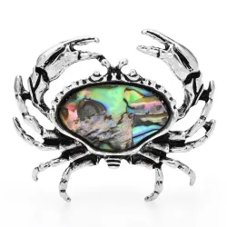 Vintage metalen krabbroche - met kleurrijke schelpBroches