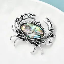 Vintage metalen krabbroche - met kleurrijke schelpBroches
