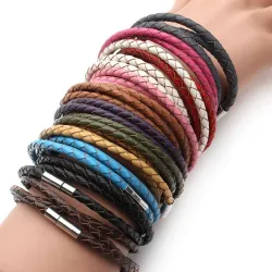 Echt gevlochten leer - armband met magnetische sluitingenArmbanden