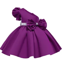 Elegante meisjesjurk - één off-shoulder - ritssluiting - dubbele strikClothing