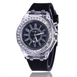 GENEVE - Quartz horloge - kristallen - siliconen band - met LED-lichtHorloges