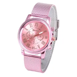 GENEVE - modieus quartz horloge - Romeinse cijfers - leren bandHorloges