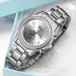GENEVE - luxe edelstalen horloge - met strass-steentjes / armbandHorloges
