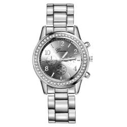 GENEVE - luxe edelstalen horloge - met strass-steentjes / armbandHorloges
