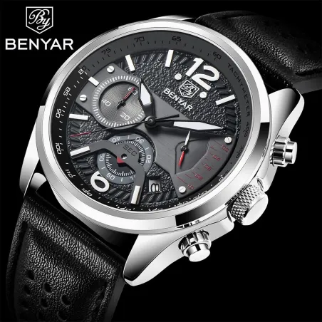 BENYAR - sport quartz horloge - waterdicht - leren bandHorloges