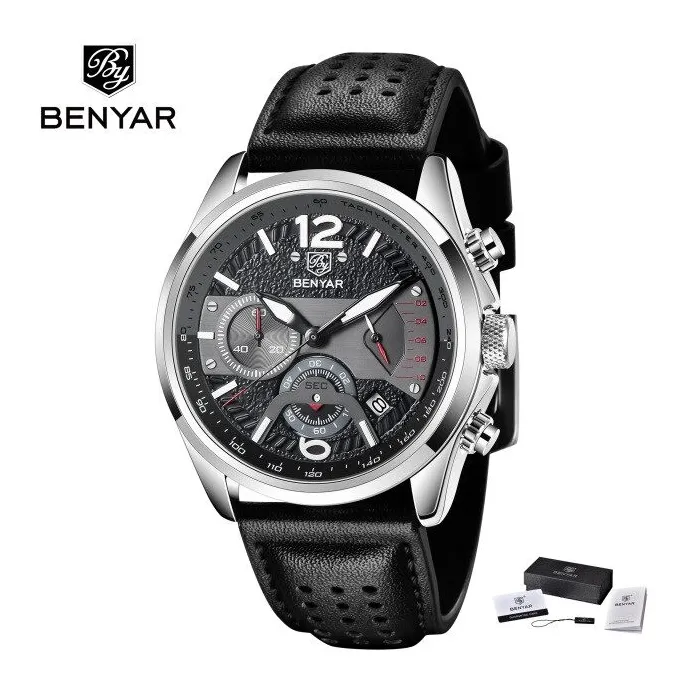BENYAR - sport quartz horloge - waterdicht - leren bandHorloges