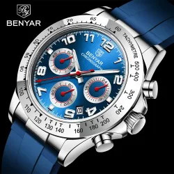 BENYAR - roestvrij stalen horloge - Quartz - chronograaf - 30M waterdicht - rubberen bandHorloges