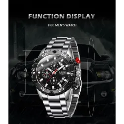 LIGE - sport quartz horloge - lichtgevend - waterdicht - roestvrij staalHorloges