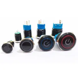 Zwarte drukknopschakelaar LED - waterdicht - vast zelfremmend - 12mm / 16mm / 19mm / 22mm - 5V / 12V / 220VSchakelaars