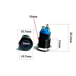 Zwarte drukknopschakelaar LED - waterdicht - vast zelfremmend - 12mm / 16mm / 19mm / 22mm - 5V / 12V / 220VSchakelaars