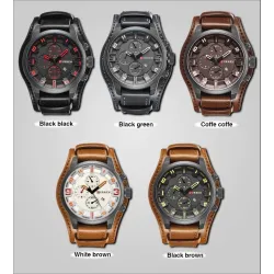 CURREN - militair sporthorloge - Quartz - leren band - waterdichtHorloges