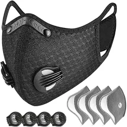 Beschermend gezichtsmasker - wind-/stof-winddicht - PM25 actief koolstoffilter - dubbel luchtventielMondmaskers