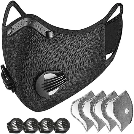 Beschermend gezichtsmasker - wind-/stof-winddicht - PM25 actief koolstoffilter - dubbel luchtventielMondmaskers