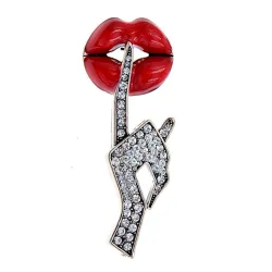 Kristallen broche - rode lippen / Be Quiet gebaarBroches