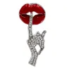 Crystal brooch - red lips / Be Quiet gestureBrooches