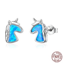 Eenhoorn oorbellen - blauwe opaal - 925 sterling zilverOorbellen